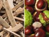 Sonderbrennstoff: links Altholz, rechts Kastanienschalen