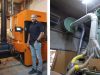 Inhaber Herr Schuwey steht vor seiner Schmid UTSD Feuerung. Der Brennstoff wird über eine Sauganlage von der Produktion in den Silo transportiert.