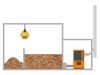 Eine technische Zeichnung von einer Brennstoff-Krananlage, welche den Brennstoff bis zur Versorgung der Holzfeuerungsanlage transportiert.